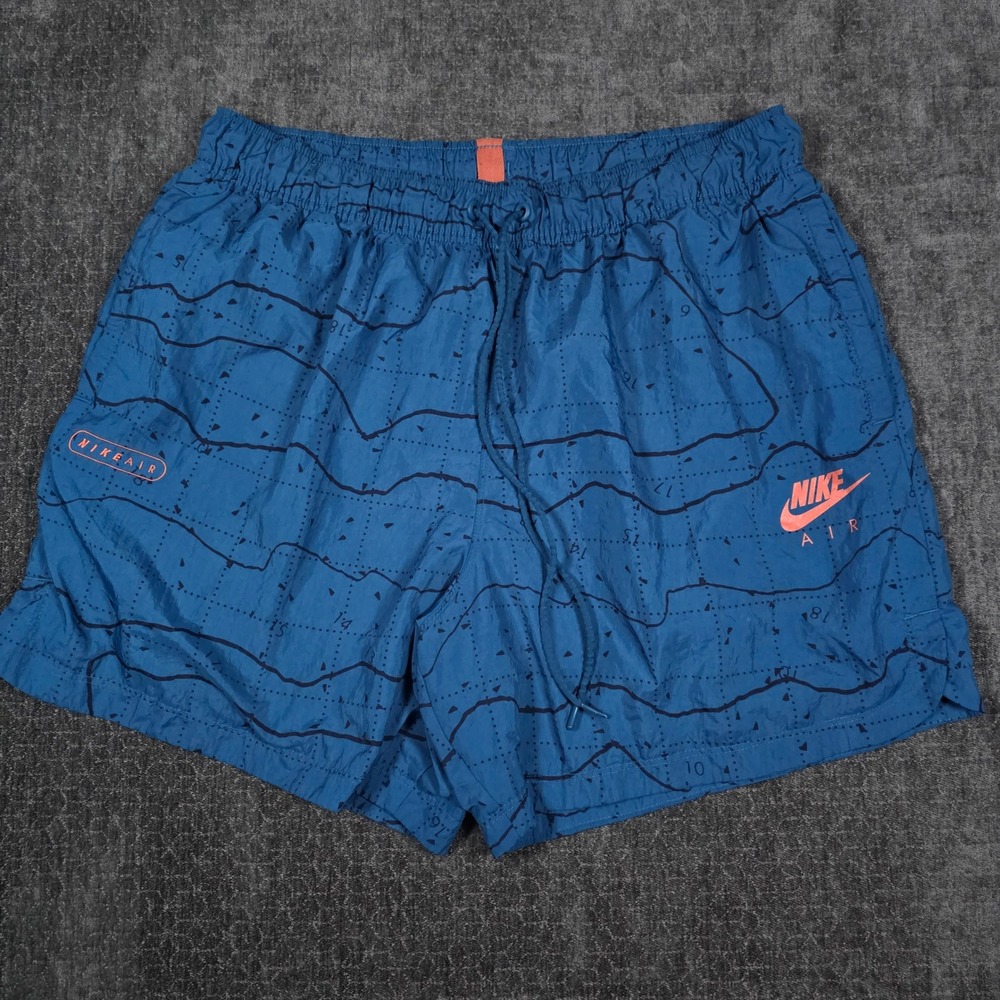Nike Air Mens Blue Topographic Print Mesh Lined Athletic Shorts Large 32 W 6" In